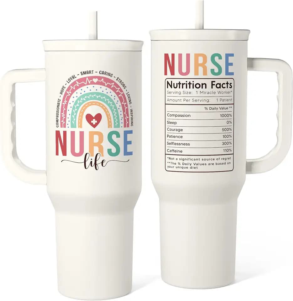 SANDJEST Nurse Tumbler with Handle 40oz, Stainless Steel Tumblers Coffee Travel Mug Cups with Straw, Nurses Appreciation Gifts for Women Female, Nursing Gift for Birthday Christmas Nurse's Week
