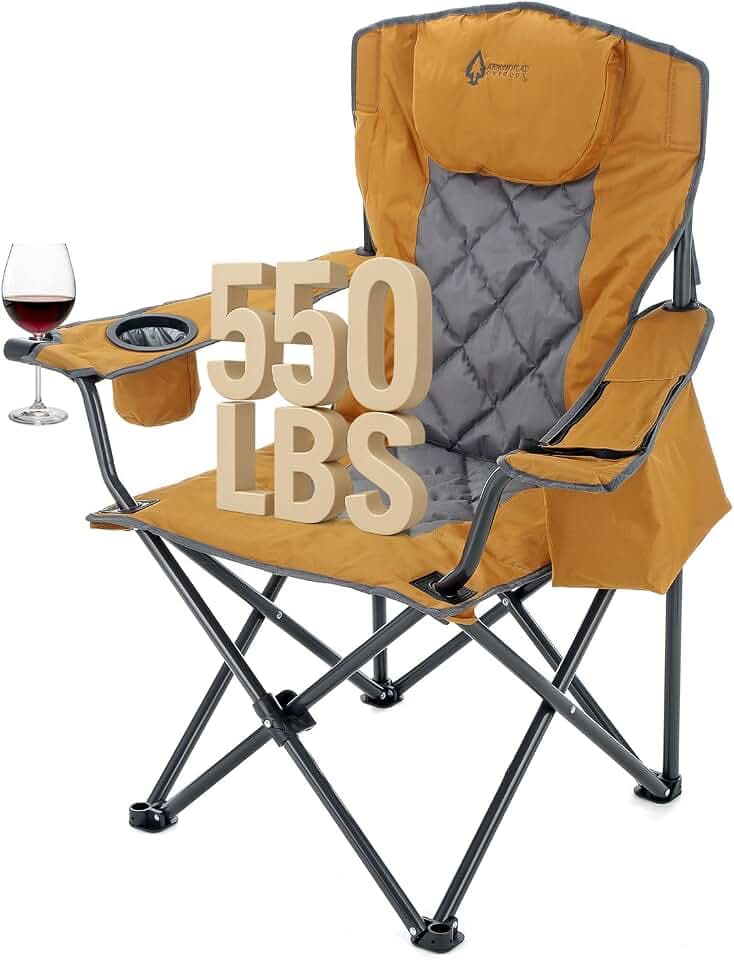 ARROWHEAD OUTDOOR Portable Deluxe Folding Camp Quad Chair, Headrest