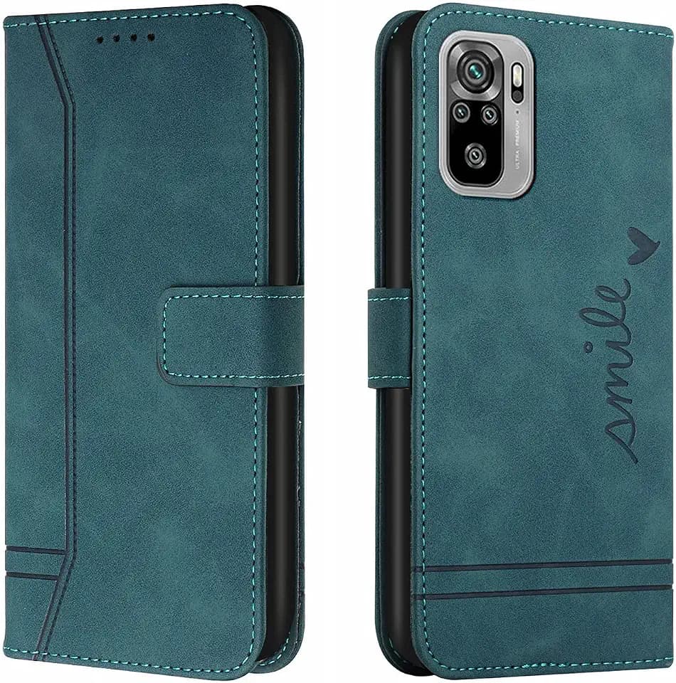 Handyhülle für Xiaomi Redmi Note 10S Hülle Klappbar Klapphülle mit Kartenfach Handytasche Handy Schutzhülle Tasche Leder Wallet Flip Case Slim Book Cover - Blau Grün