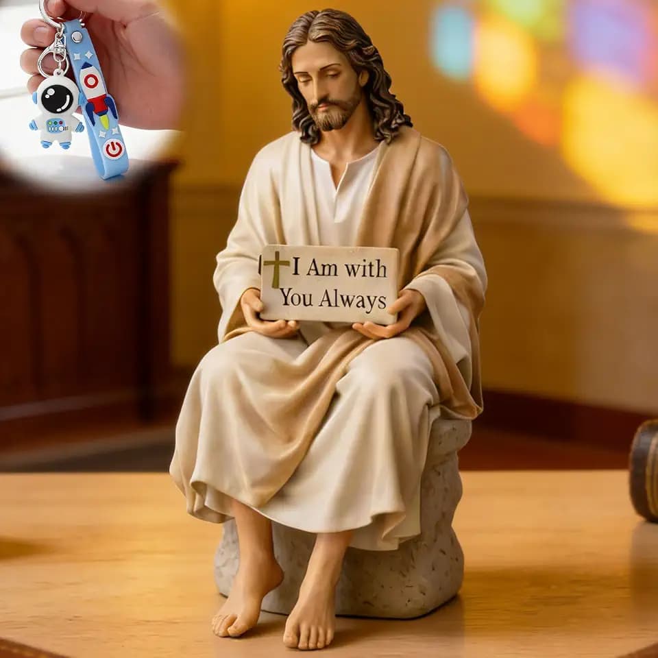 AUOBAG Jesus Desk Figurines for Computer Monitor & Dashboard Decorations, Religious Jesus Figures Decor for Home, I Am with You Always (1PC · Small)