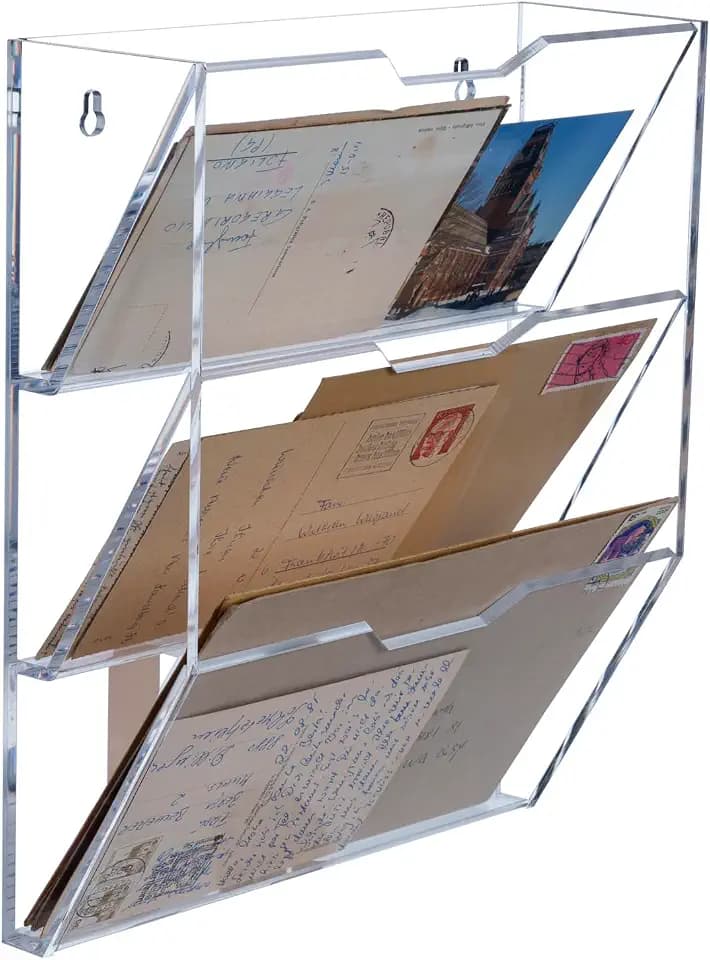 MyGift 3 Tier Acrylic Mail Sorter Wall Mounted Letter Holder Rack