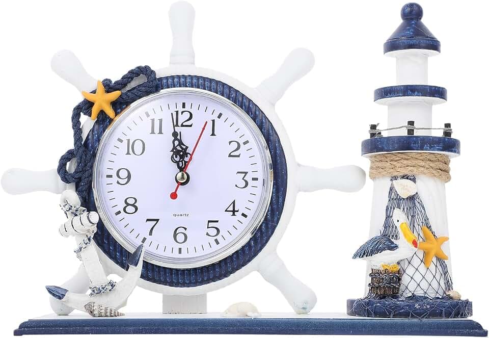 FOMIYES Ocean Style Ornaments Anchor Desk Clock Nautical Lighthouse Desktop Clock Bedside Beach Sea Theme Home Decor for Home Livingroom Bedroom Lighthouse
