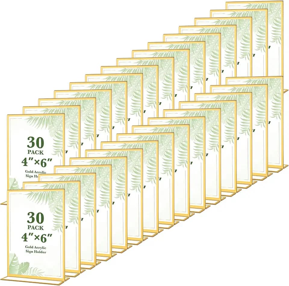 30 Pack 4x6 Gold Acrylic Sign Holders, Gold Frame