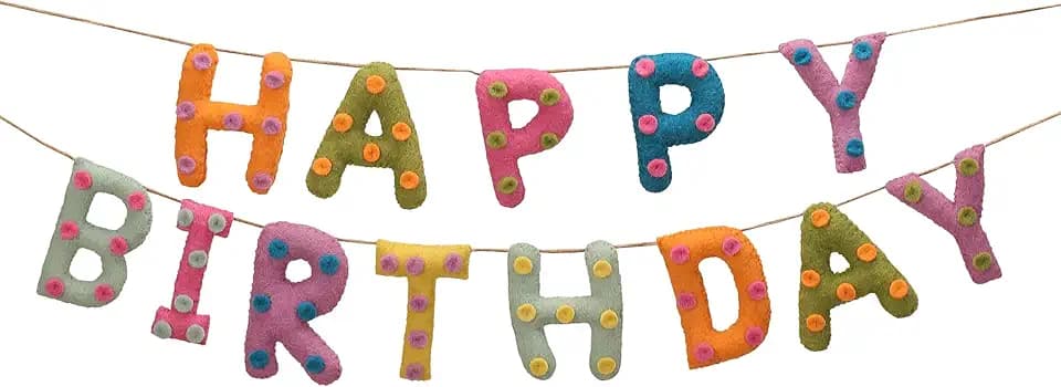 Folkulture Happy Birthday Garland, Party Garland for Wall Décor - 72 Inches