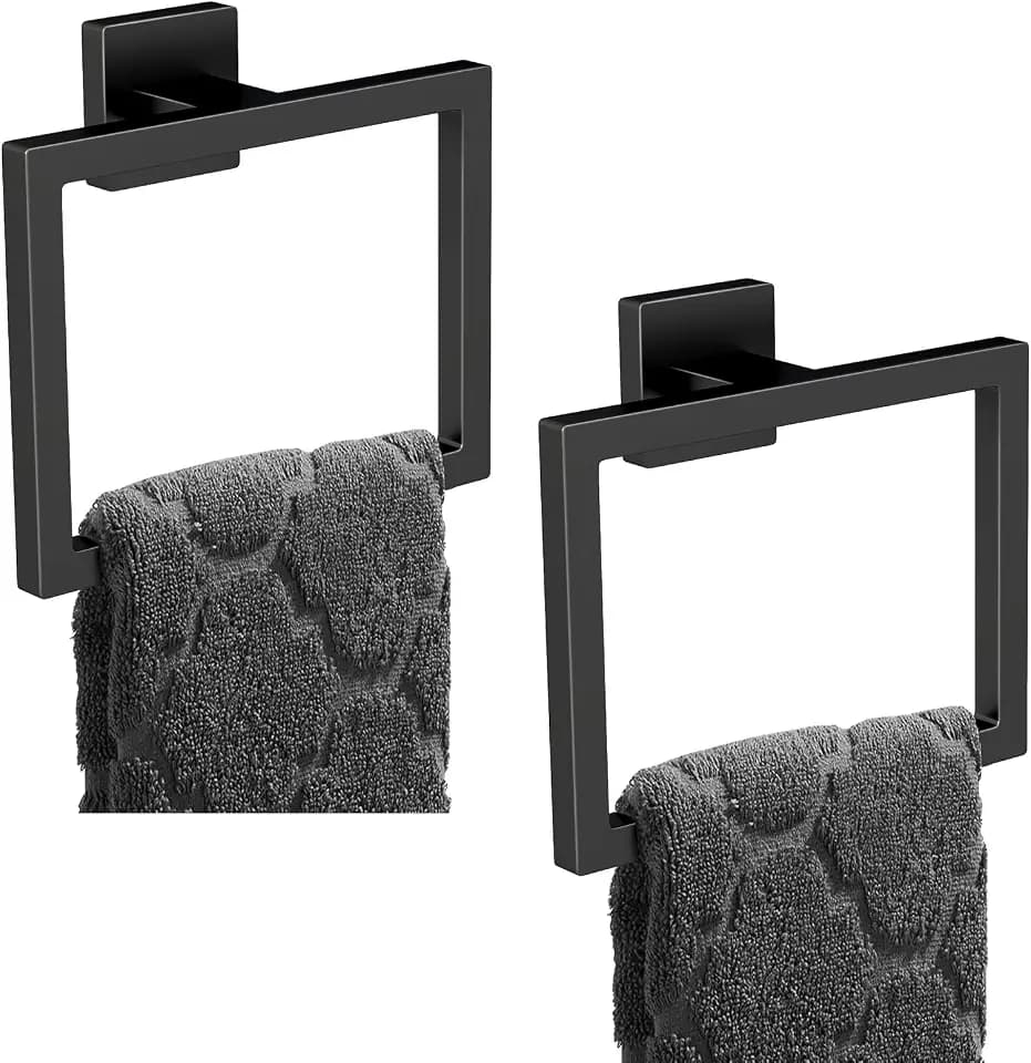 FLE Hand Towel Ring, Towel Rings for Bathroom Wall, 2 Pack, Black