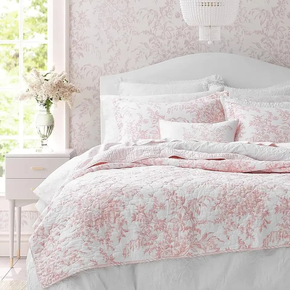 Laura Ashley - Twin Cotton Quilt with Sham, Reversible 2-Piece Bedding