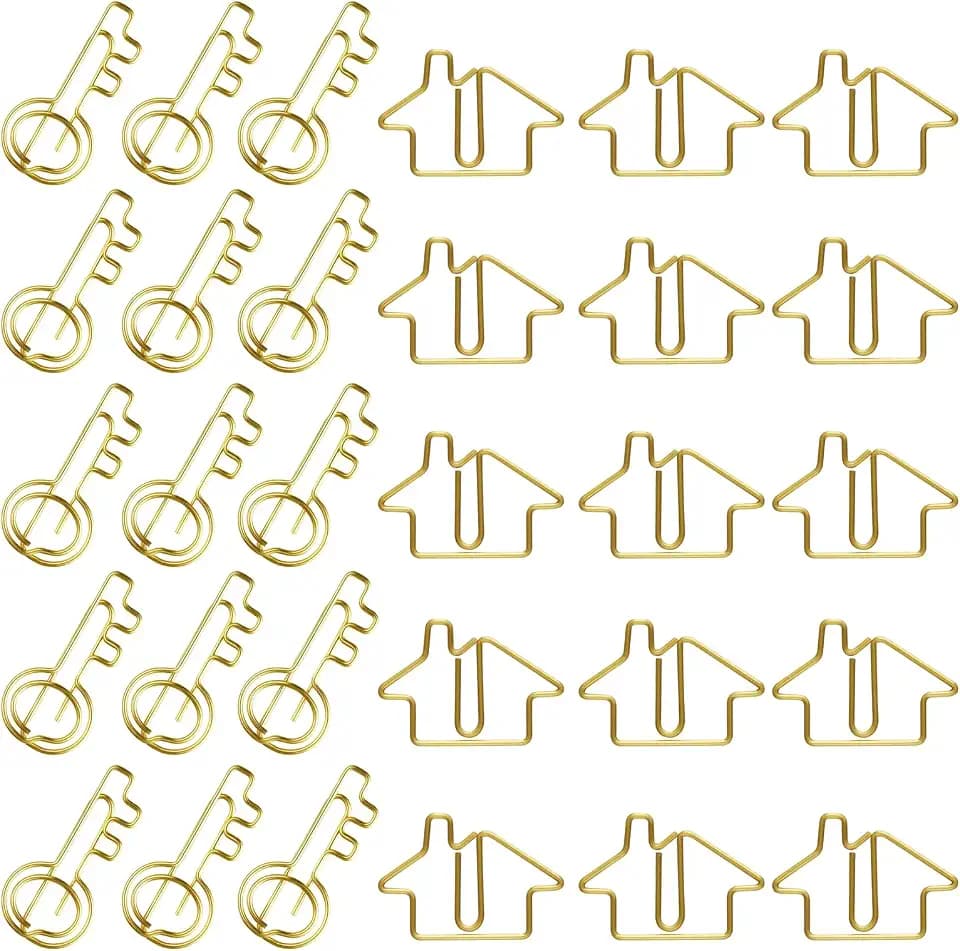 100 Pcs Gold House & Key Paper Clip Real Estate Agent Supplies