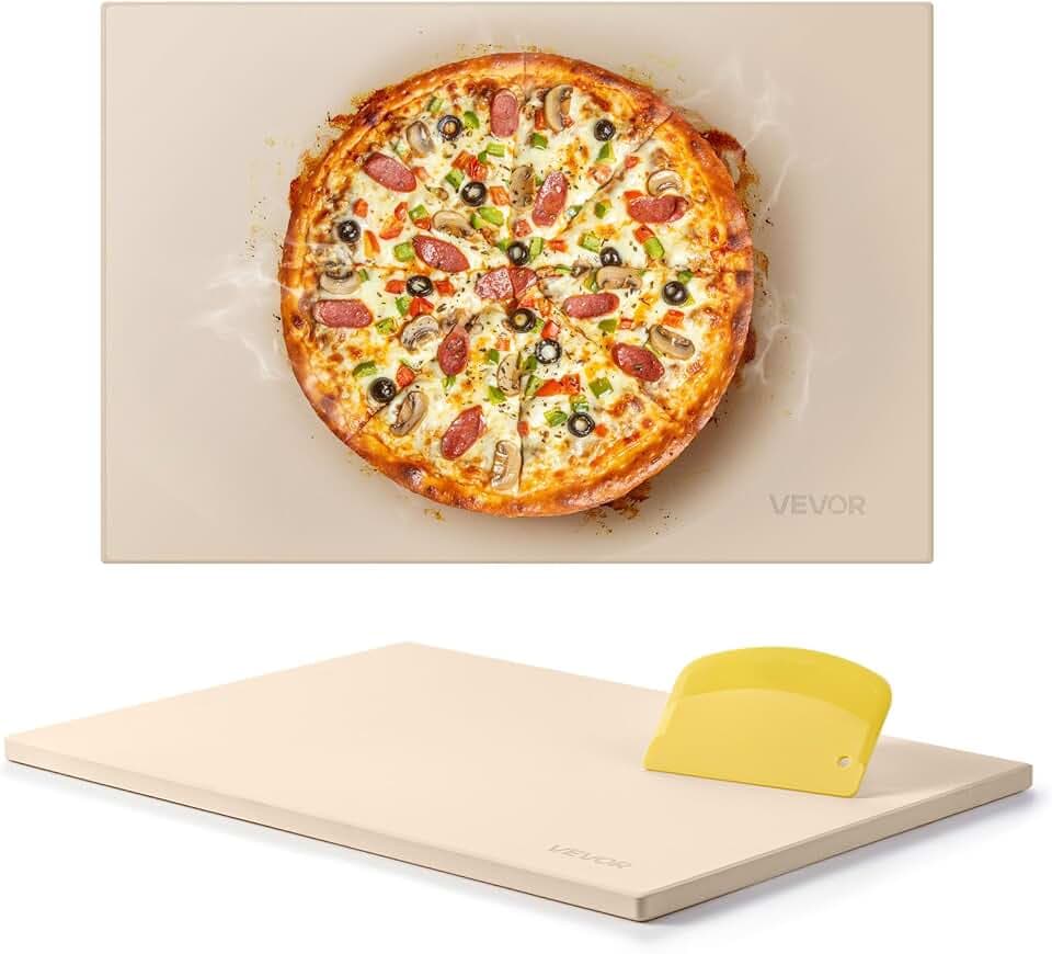 VEVOR Pizza Stone, 20 x 14 x 0.67 in Rectangular Pizza Stone, Extra Large Baking-Stone with Scraper, 1450℉ Heat-Resistant Cordierite, for Oven, BBQ Griller, Baking Bread & Pizza