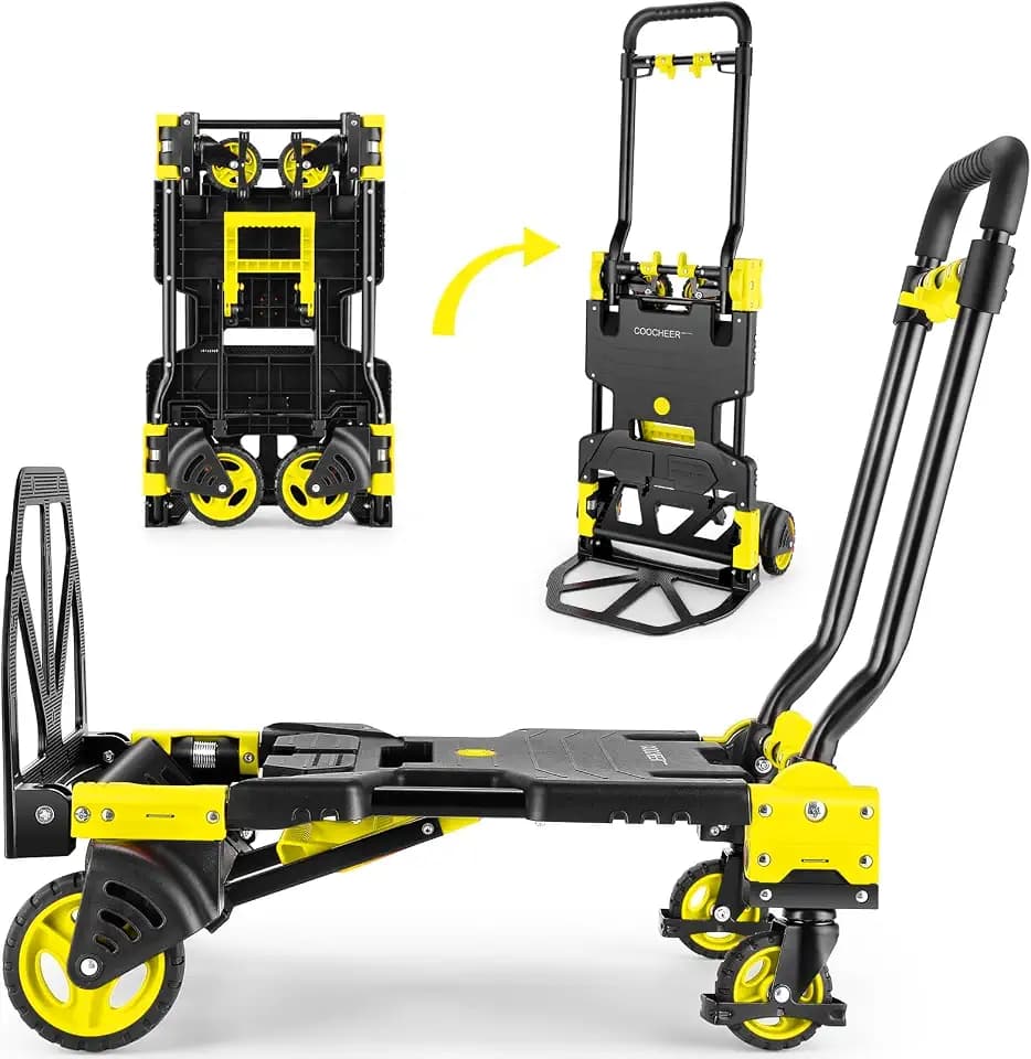 Folding Hand Truck Dolly, 330lb Convertible 4 to 2 Wheel Moving Cart,Yellow