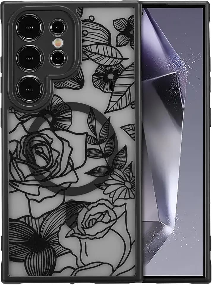 XIZYO Rose Blume Magnetisch Hülle für Samsung Galaxy S24 Ultra, Schwarz