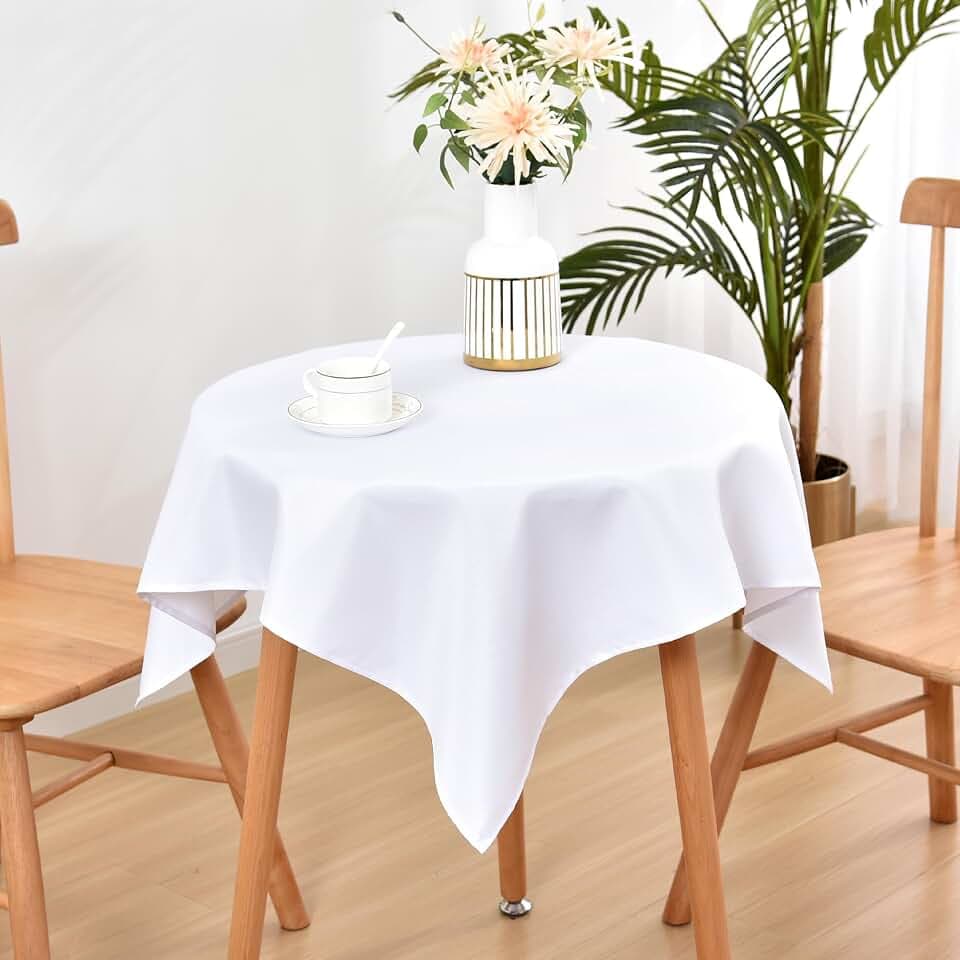 Wolkemer Small Square Tablecloth 36 x 36 Inch Washable Fabric Table Cloth Solid White Table Cover for Nightstand End Bedside Tables Tabletop Decoration