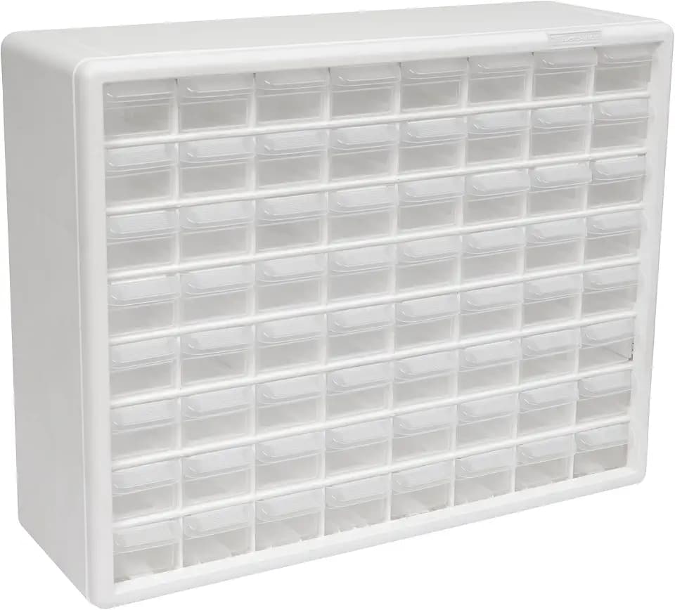 Akro-Mils 64-Drawer Plastic Storage Cabinet, 20" W x 6" D x 16" H, White