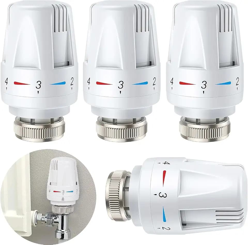 4 x Temperaturregelventile, Thermostatventilkopf, TRV M30 x 1,5 Thermostat-Heizkörperkopf, automatische Standard-Kühlerventile, Ersatzkopf, fester Kopf