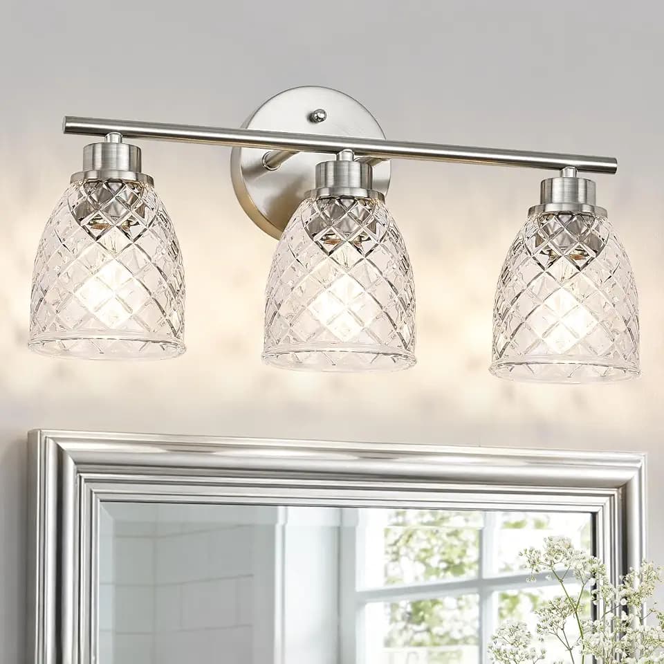 Brushed Nickel 3-Light Bathroom Light Fixtures Vanity Lights Over Mirror