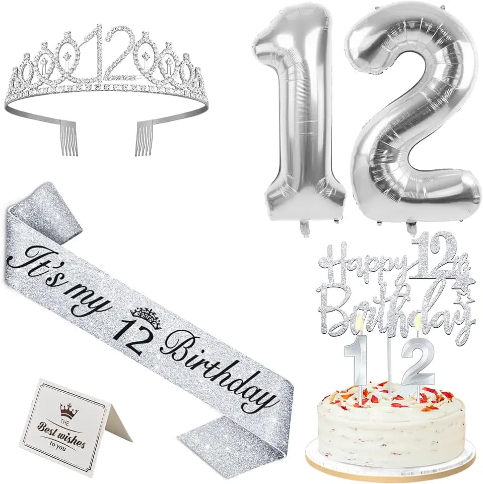 YeohJoy Silver 12th Birthday Decorations for Girls