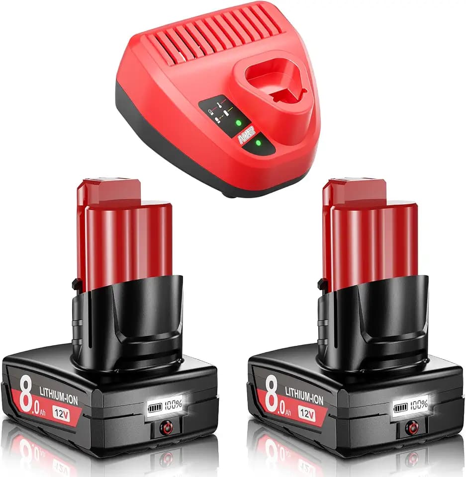 2Pack 8.0Ah Replacement for Milwaukee M12 Battery Charger Kit 12V Lithium Batteries with LCD Display Compatible with 12 Volt 48-11-2420 48-11-2401 48-11-2402 48-11-2430 48-11-2440 Cordless Power Tools