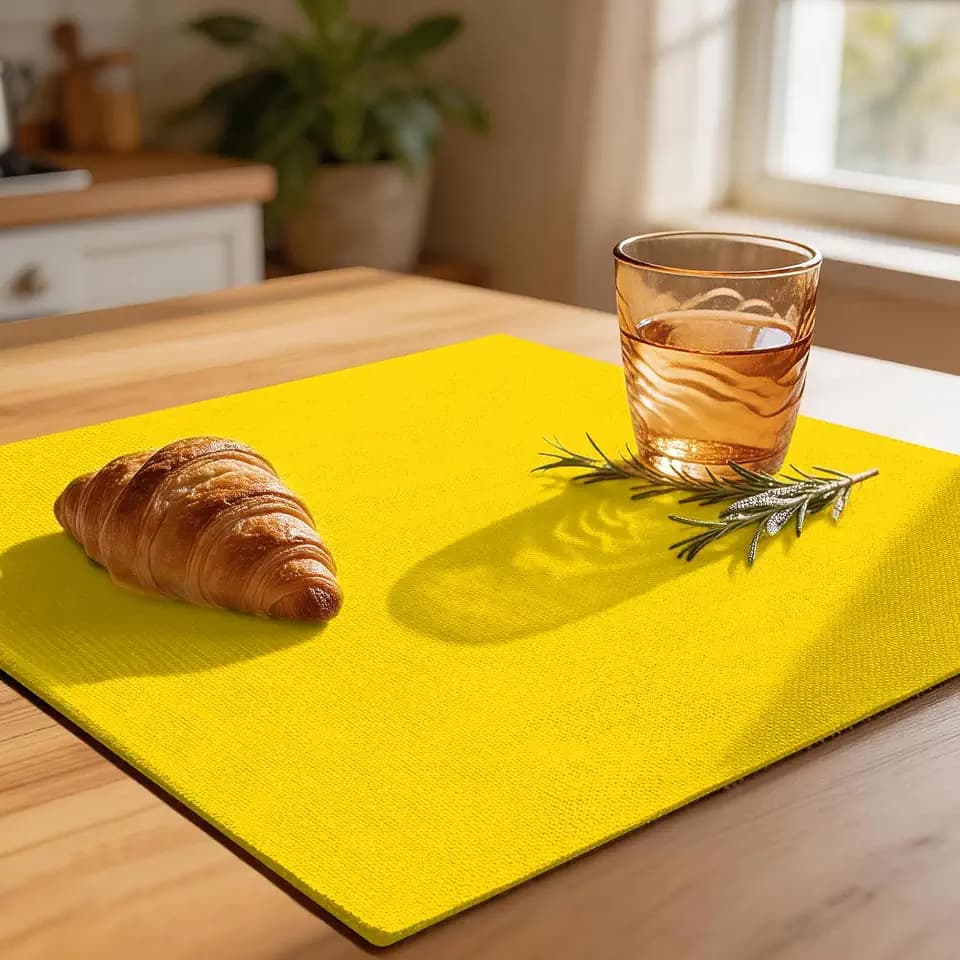 Linen Fabric Placemats Set of 6, Machine Washable, Heat Resistant, Wrinkle Free, Thick Polyester Kitchen Place Mats for Dining Table (Yellow)