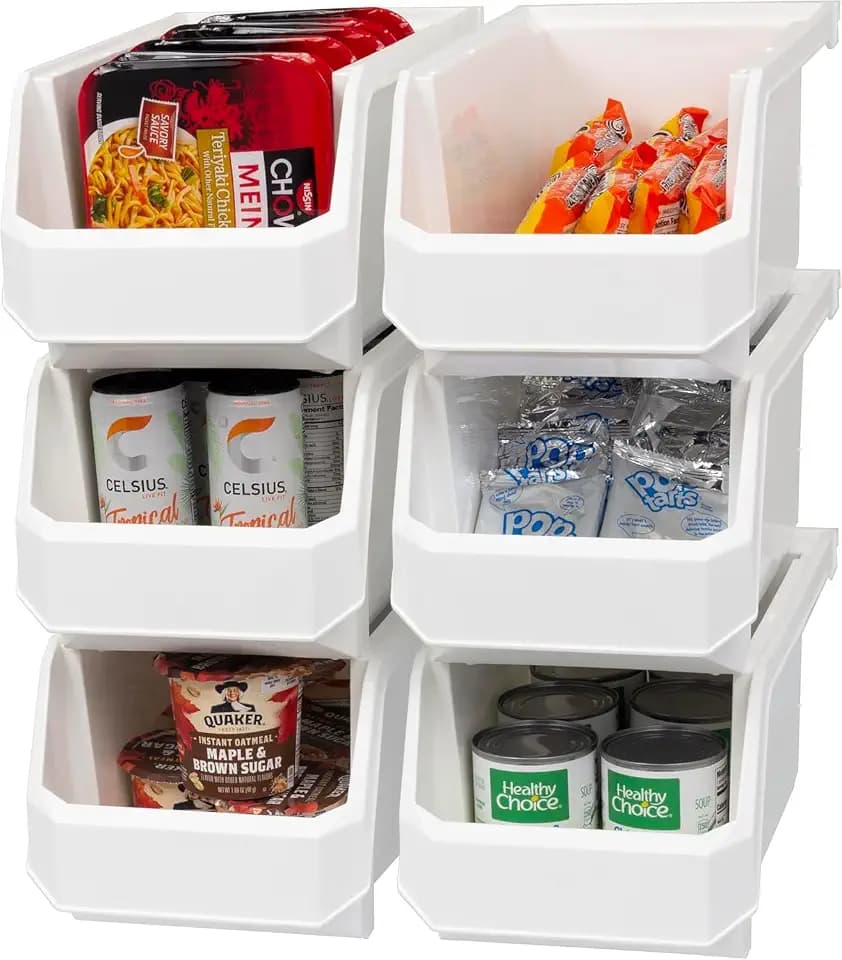 ReadySpace Large Stackable Plastic Storage Bins, 6-Pack, White