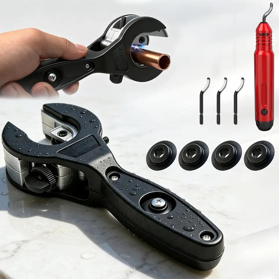 Ratcheting Tubing Cutter, 2 in 1-360° Quarters Tube Compact Cutter with Deburring Tool, Copper Pipe Cutter, Ratcheting Pipe Cutter, for Cutting Copper and Metal Pipes, Pvc, Hoses.(5/16" To 7/8")