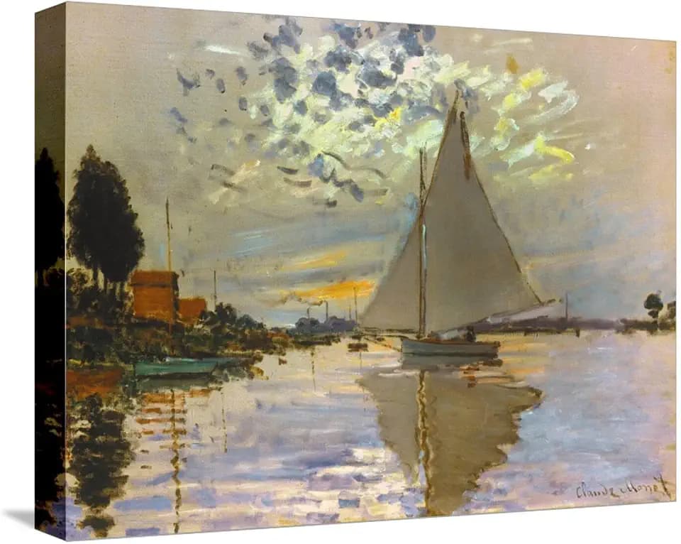 ART.COM Stretched Canvas Print Monet: Sailboat by Claude Monet, 16" x 12"