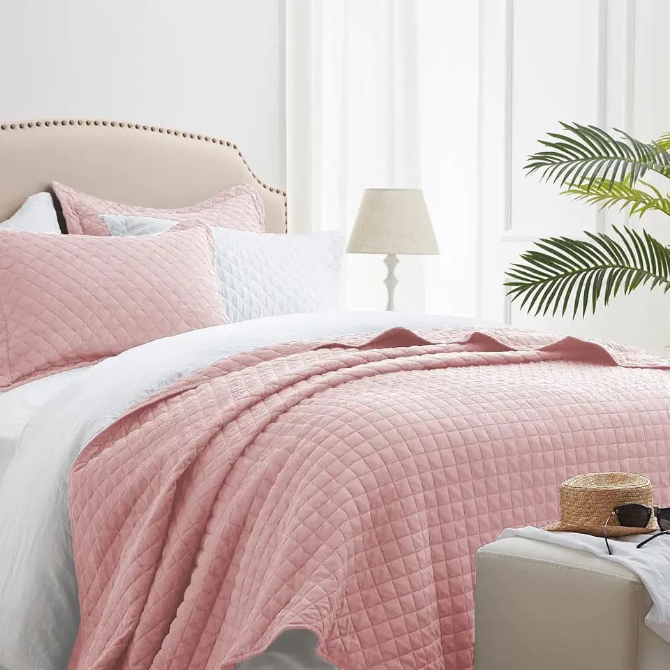 SunStyle Home King Quilt Bedding Set, Lightweight Summer Bedspreads,Pink