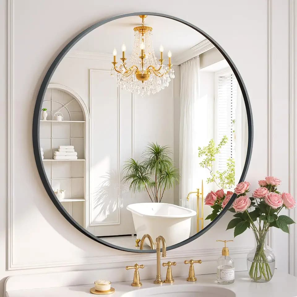 Round Wall Mirror 30 Inch Black Vanity Mirror with Metal Frame