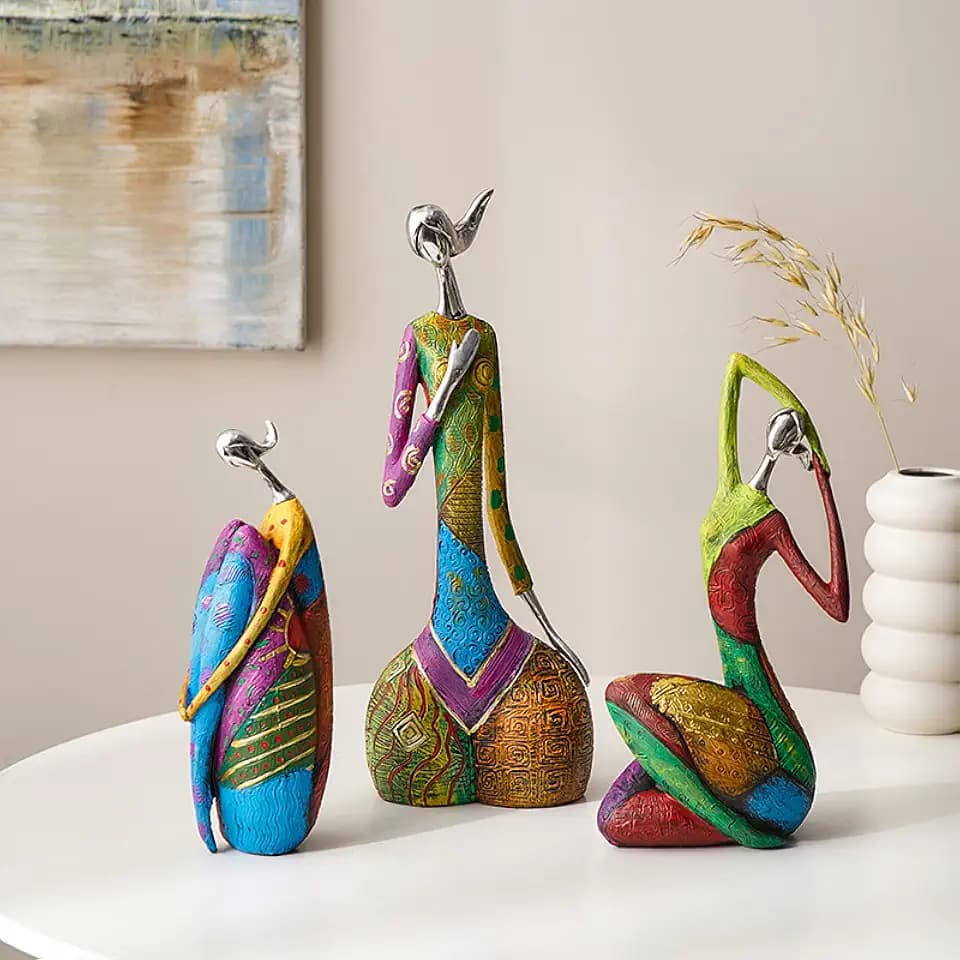 Colorful Abstract Yoga Pose Woman Figurine Sculpture, Modern Art Statue Home Decor for Living Room Bedroom Office Shelves (Style A)