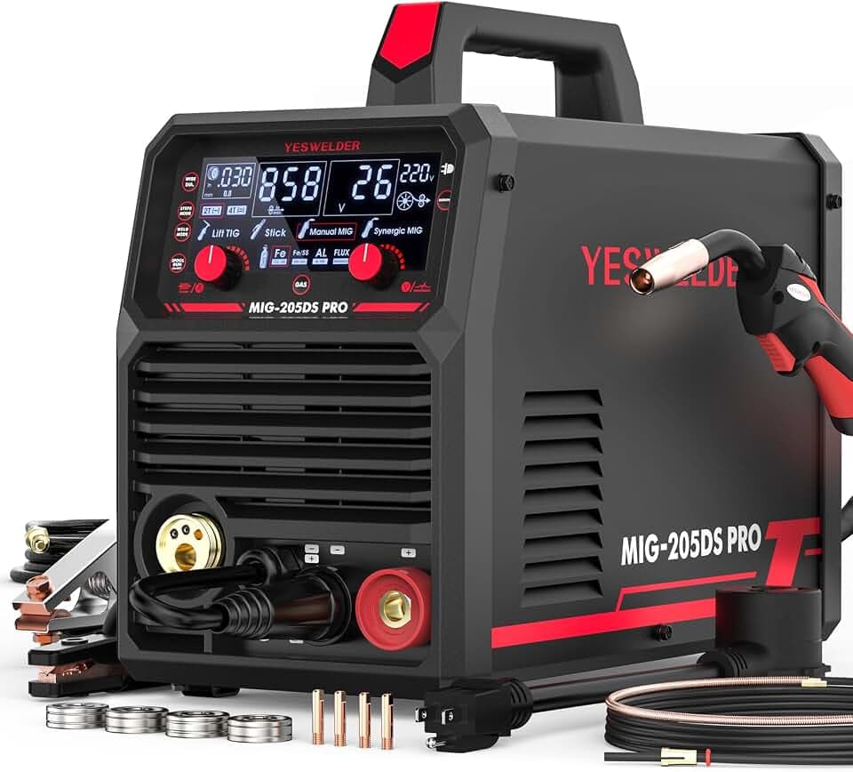 YESWELDER 205A MIG Welder, 110V/220V 5-In-1 MIG/Flux Core MIG/Spool Gun MIG/Lift TIG/Stick