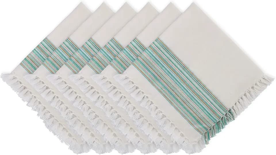 DII Everyday Collection Fringed Stripe Tabletop, Napkin Set, 20x20, Teal