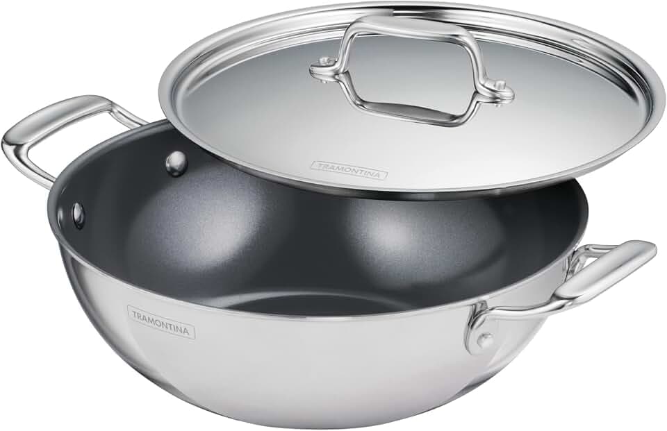 Tramontina Utsava Tri-Ply Clad Stainless Steel 4-Quart Kadai with Lid