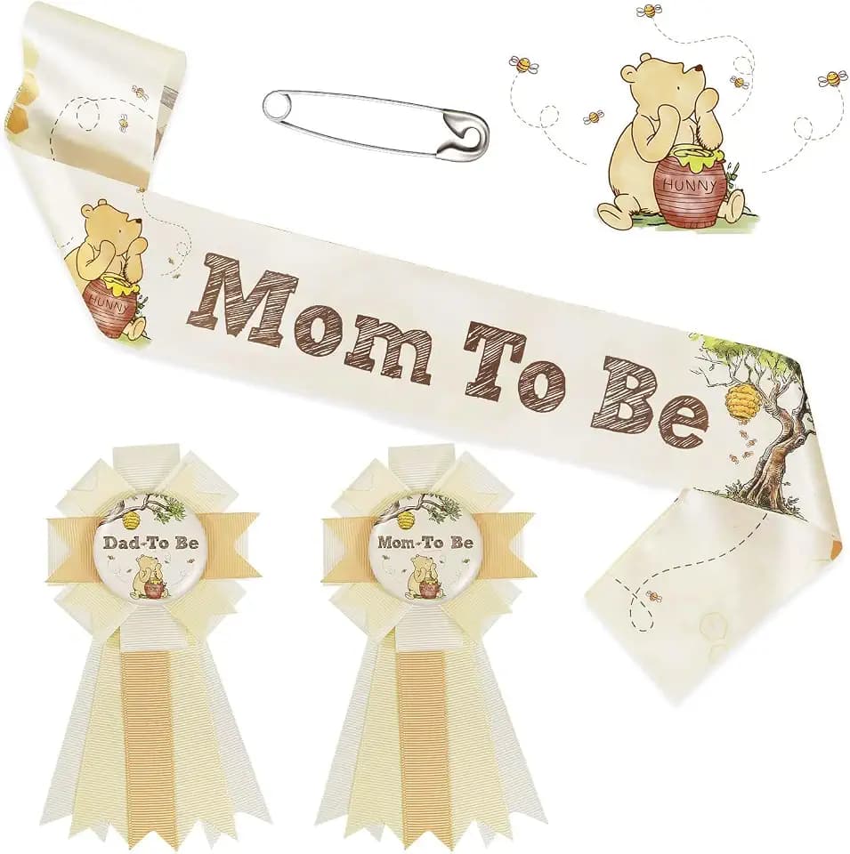 Neutral Classic Winnie Bear Baby Shower Decorations Mom to Be Sash Corsage