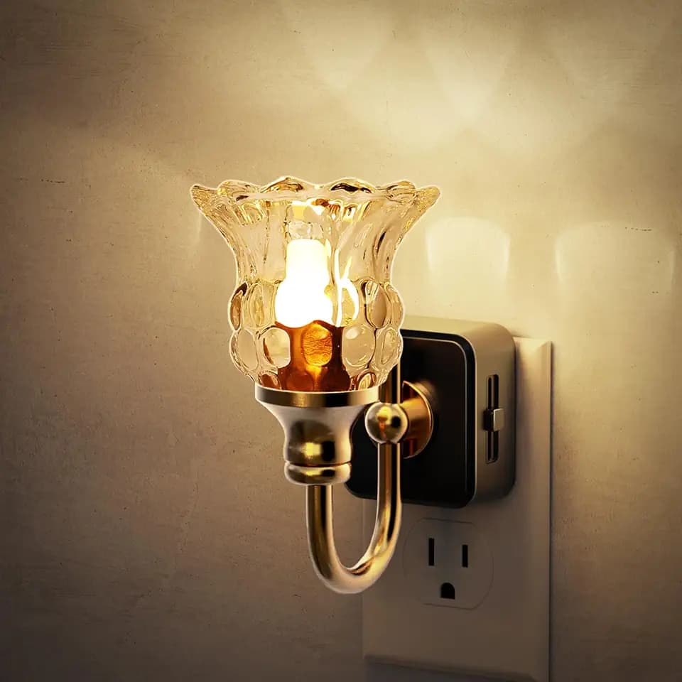 JandCase Night Light, Floral Night Lights Plug into Wall, Glass Nightlight