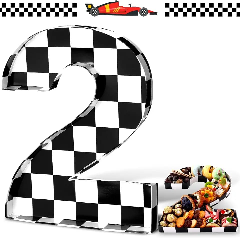 13.7" Race Car Number Charcuterie Box Birthday Fillable Cardboard Tray, 2