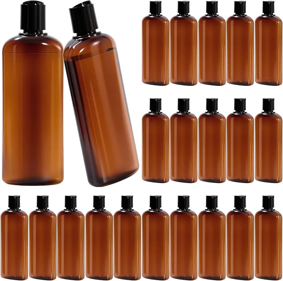 Domensi 24 Pcs Plastic Travel Bottles for Toiletries, 10oz, Brown