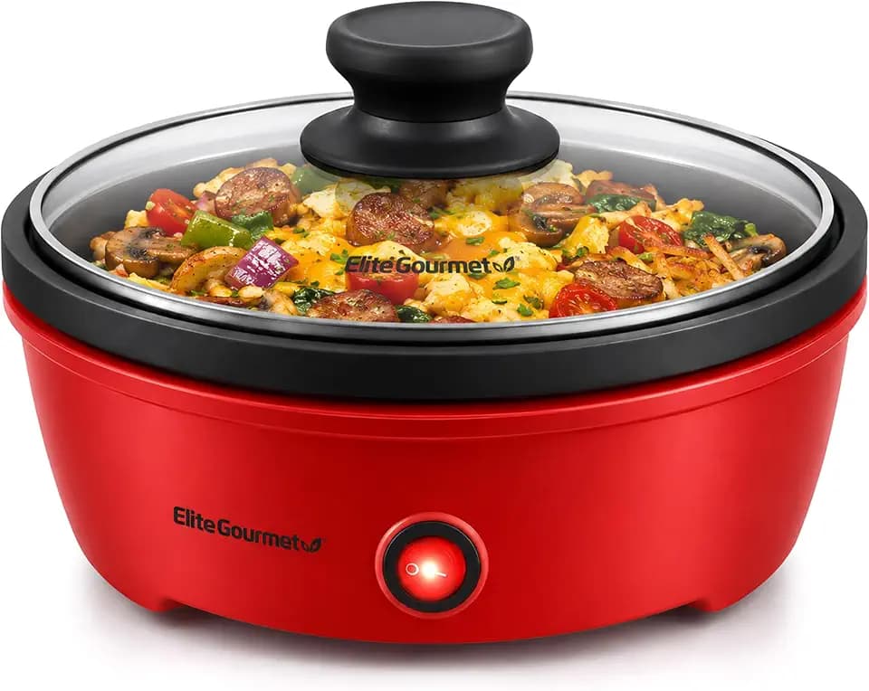 Elite Gourmet EGL-6101 Stir Fry Griddle Pan, 650W Non-Stick Skillet, Red