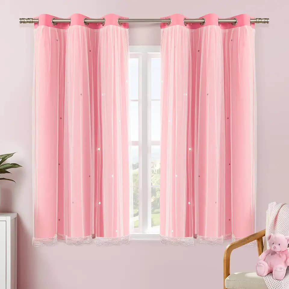 XiDi Pink Curtains for Girls Bedroom Decor Kid Blackout Curtains Nursery