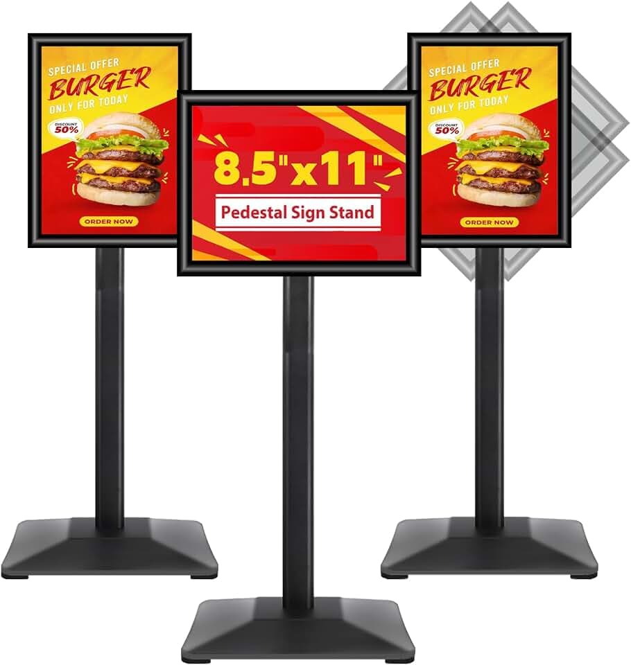 Business & Store Sign Holders 8.5x11inch 3Pack Adjustable Floor Standing Sign Holder with Heavy Duty Display Stand (Black, Silver)
