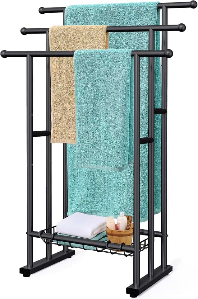 Kayfia 40'' Freestanding 3 Tier Alloy Steel Towel Rack with Storage Basket