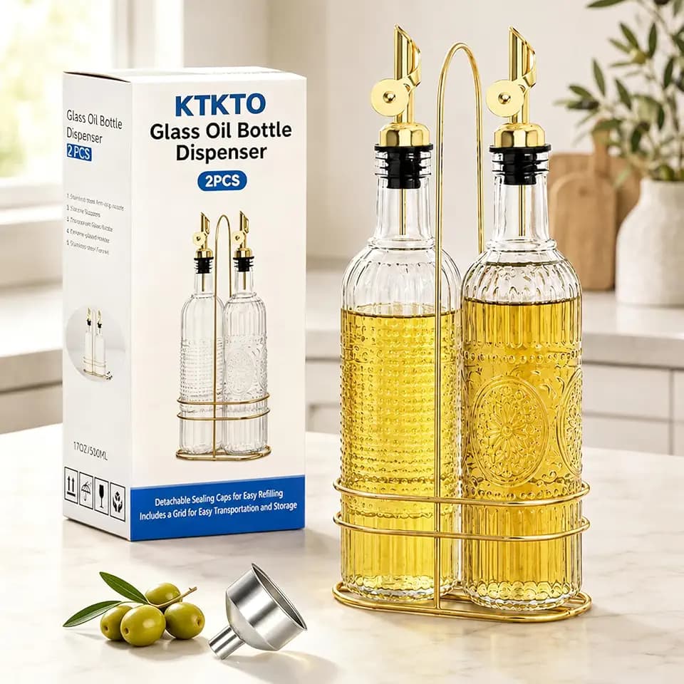 Olive Oil Dispenser Bottle, 2 Pcs 17oz Oil & Vinegar Dispenser Set