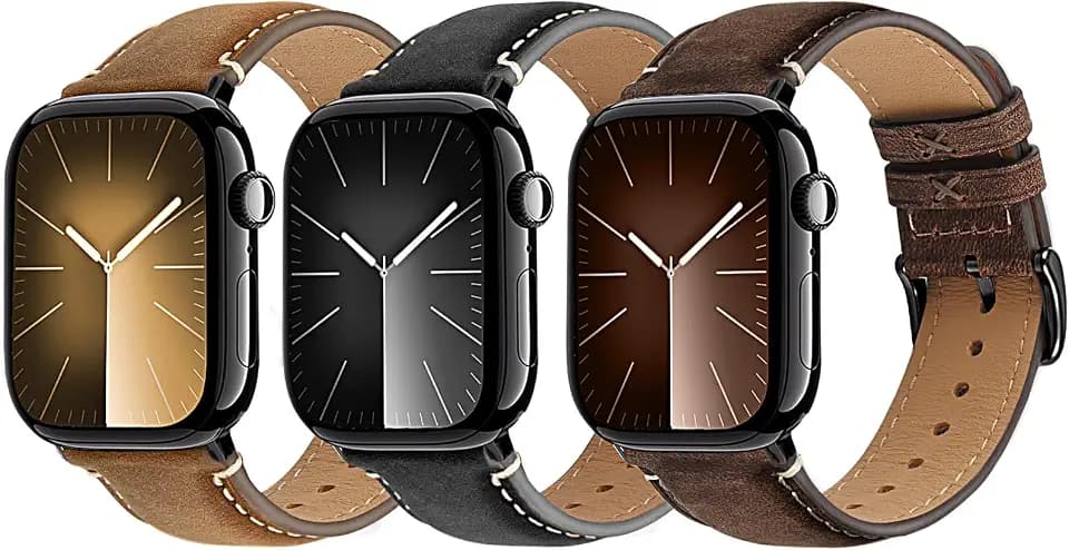 Wristitani 3er Set Lederarmbänder kompatibel mit Apple Watch Armband Leder 42mm 44mm 45mm 46mm 49mm für Herren, Echtleder-Ersatzarmbänder für iWatch Ultra3/2/1 Series 11 10 9 8 7 SE3/2/1 6 5 4 3