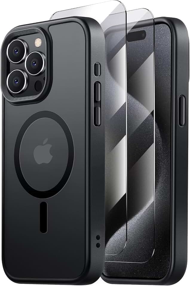 Tigowos Magnetic for iPhone 15 Pro Max Case, Matte Black Set