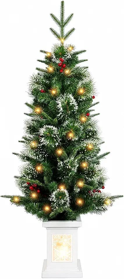 4ft Pre-Lit White Potted Artificial Christmas Tree