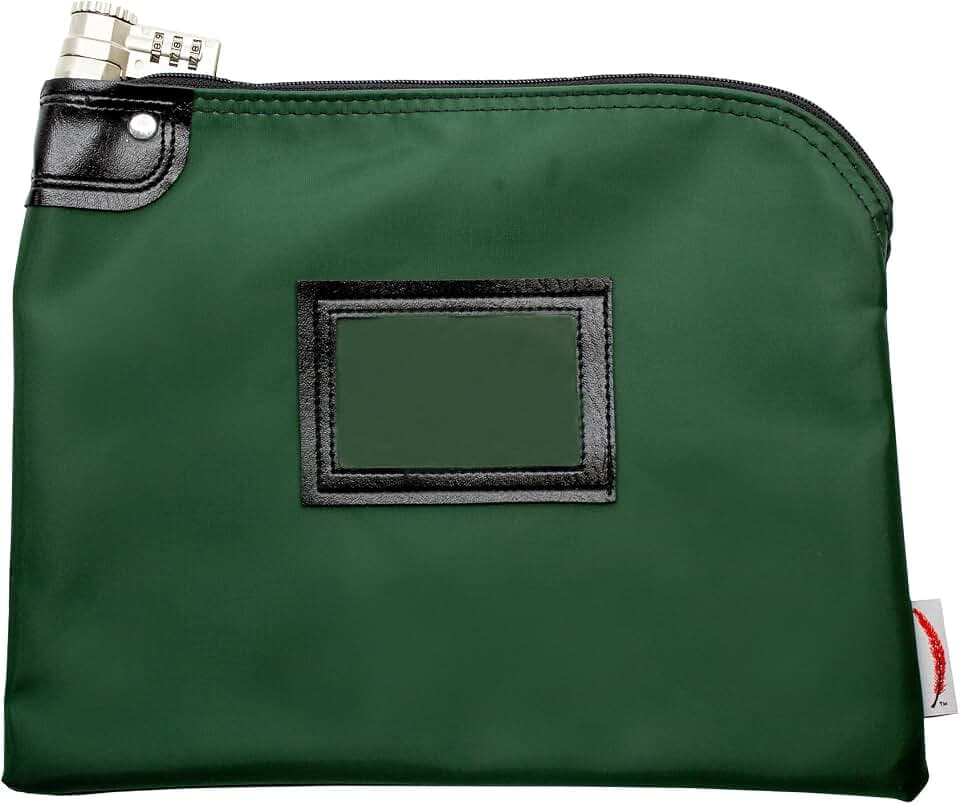 Heavy-Duty Money Bag w/Lock, Forest, 9 x 12 Inch