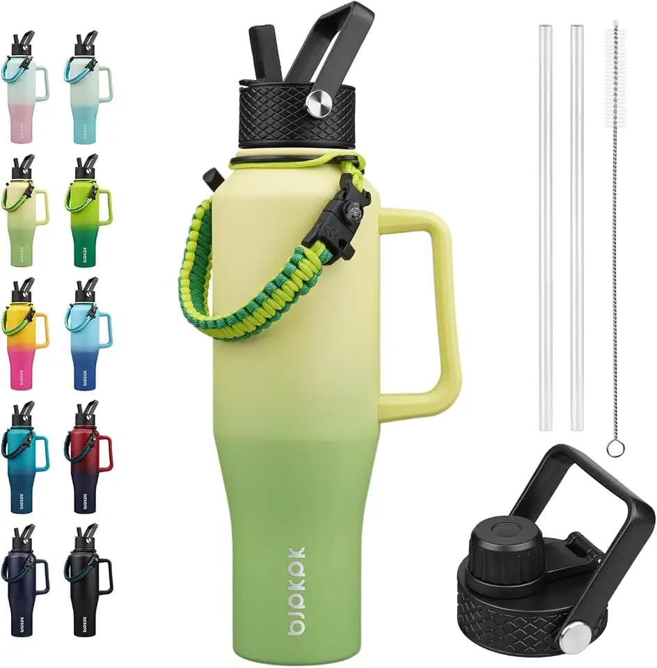 BJPKPK 40oz Insulated Water Bottle with Handle & Straw Lid, Stainless Steel
