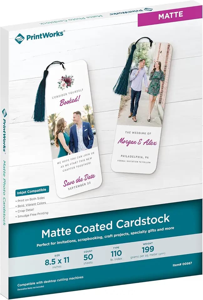 PrintWorks White Matte Cardstock 8.5" x 11" - 50 Sheets - 199 gsm Paper/110 lb Cardstock - Prints Like Matte Photo Paper - Ideal for School & Crafts - Photo Card Stock Made in the USA (00567)