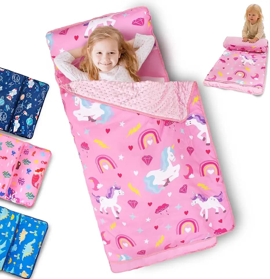 Primlect Toddler Nap Mat with Pillow, Roll Up Extra Large Sleeping Bag