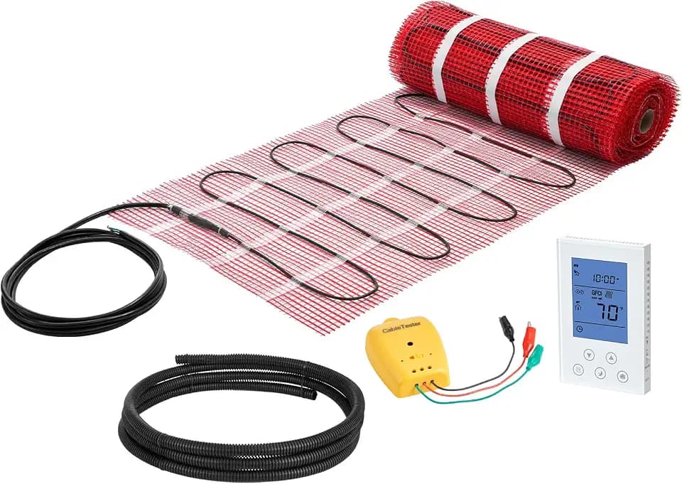 VEVOR Self-Adhesive Mesh Floor Heating Mat, 50 sqft 120V, Smart Thermostat & Alarm, Easy Install for Tile, Stone & Vinyl Flooring