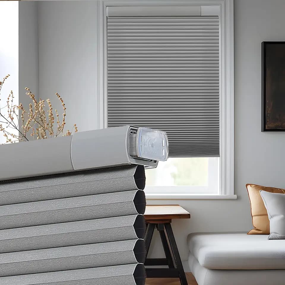 Tonature Upgrade No Drill No Tools Cellular Shades for Indoor Windows 38mm Honeycomb Blinds Cordless Free Stop Blinds for Windows Grey Blackout 23" WX64 H