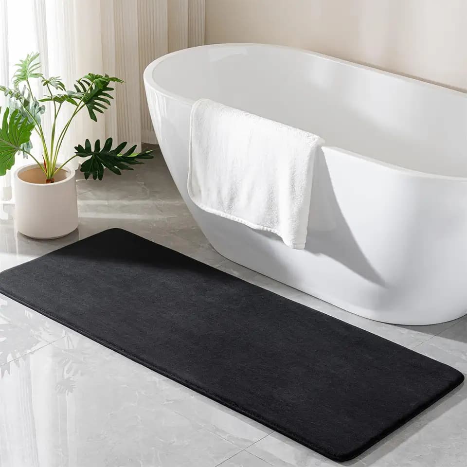 Black Memory Foam Bath Mat Long 24x60 Bathroom Runner Rug Non Slip Washable