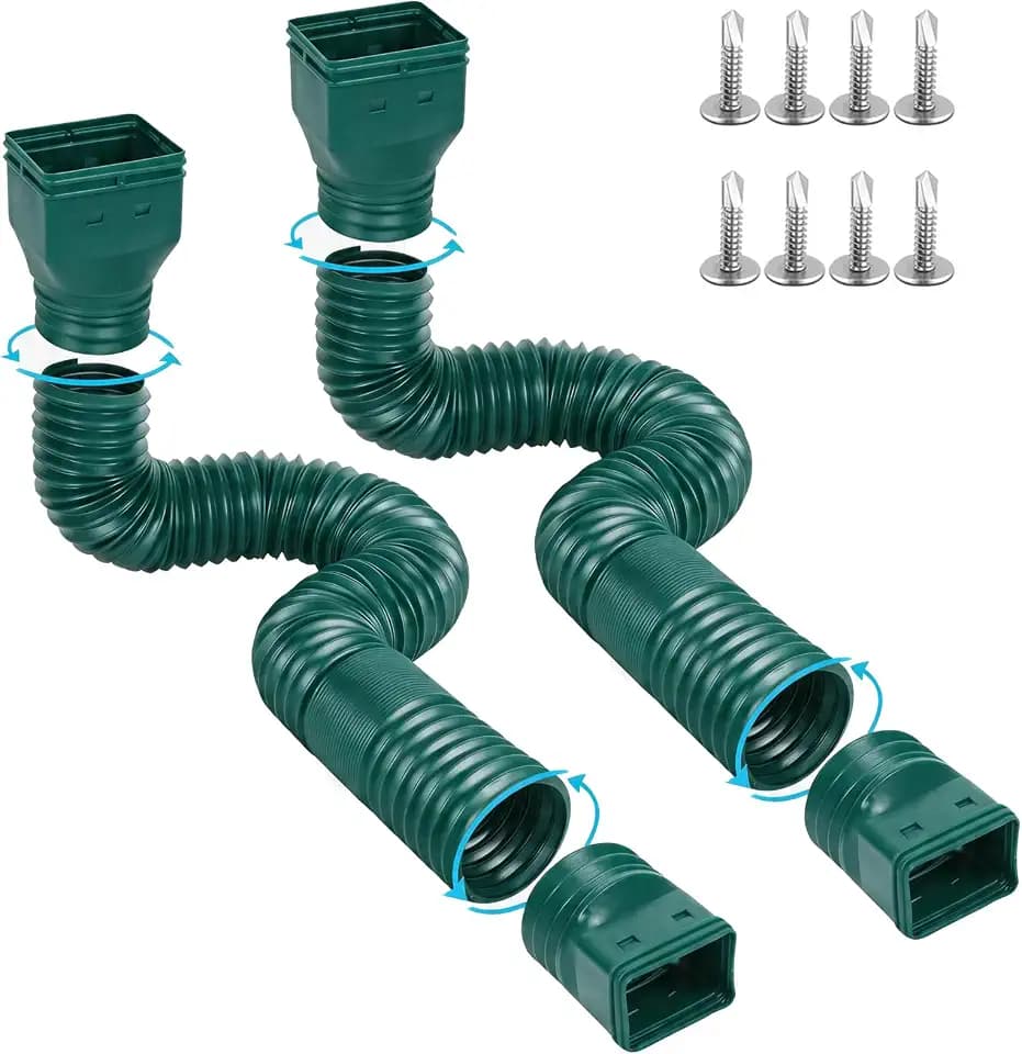 Ogutter Rain Gutter Downspout Extensions, Downspout Extender for Rainwater Drainage Flexible, Down Spout Drain Extension Pipe and Extendable from 21 to 66 Inches (2 Pack, Green)